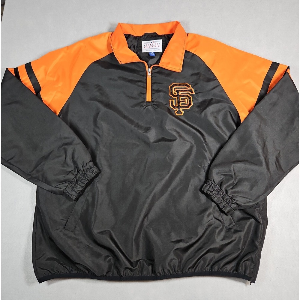 San Francisco Giants MLB Mens Black Orange 1/4 Zip Pullover Windbreaker Large